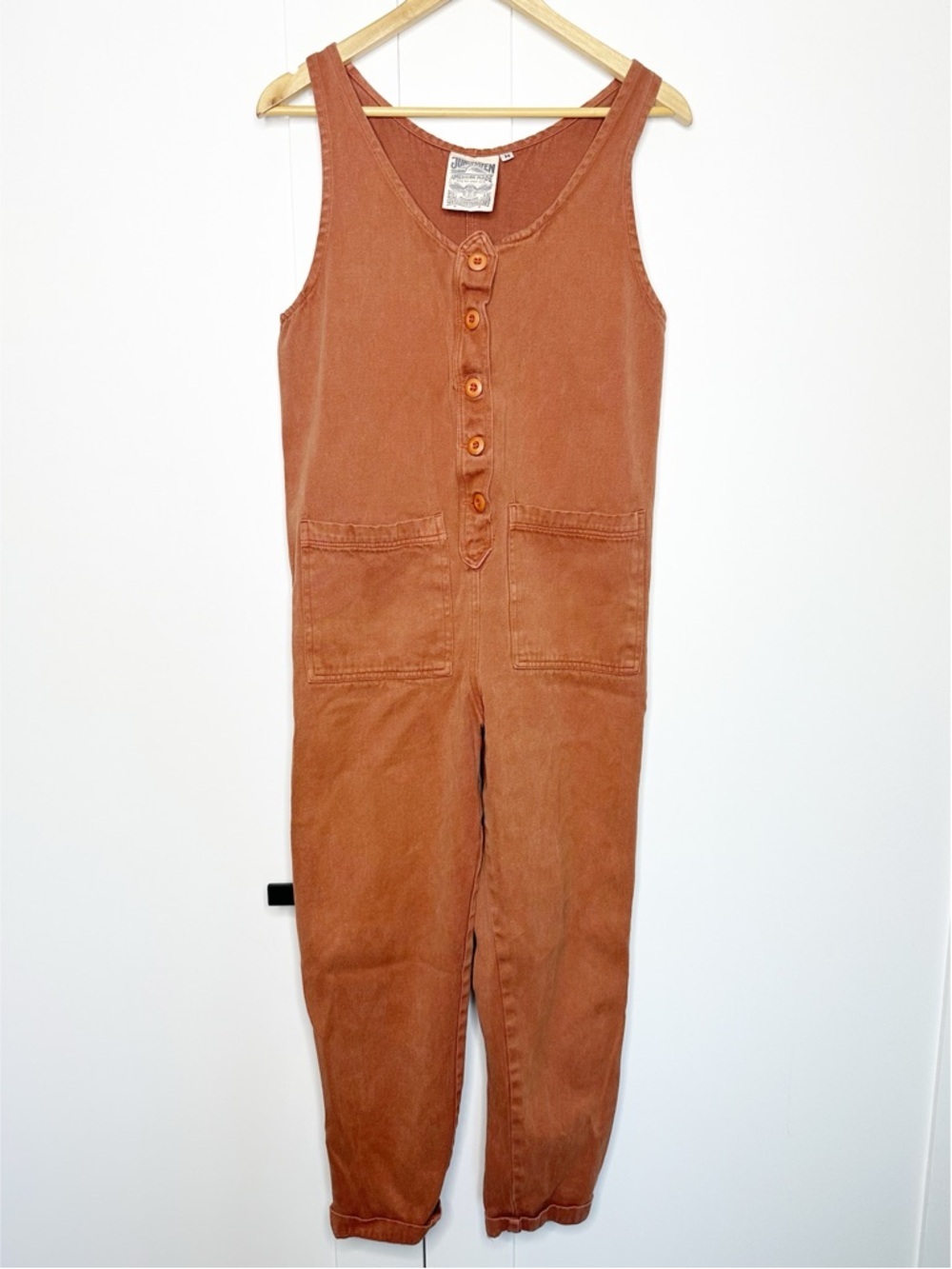 Jungmaven Terracotta Orange Hemp Cotton Button Front Jumper Jumpsuit medium - Picture 6 of 13